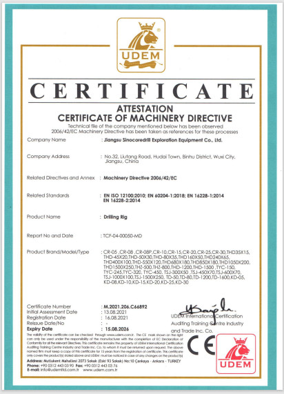 Κίνα Jiangsu Sinocoredrill Exploration Equipment Co., Ltd Πιστοποιήσεις